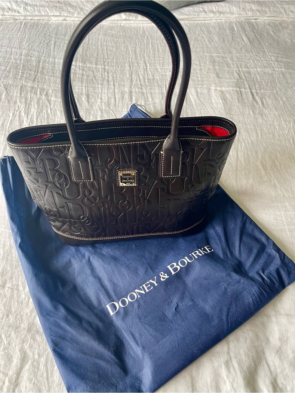 Dooney & Bourke Retro Lexington Dark Brown Embossed Leather Tote Bag -W/Dust Bag